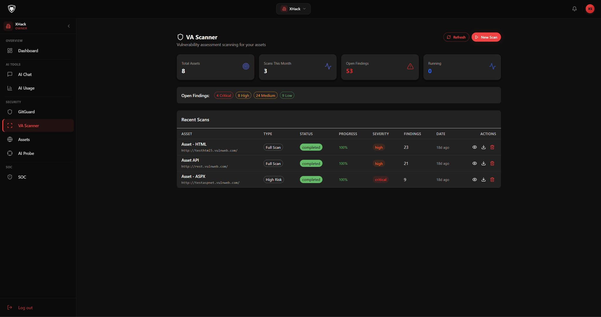 XHack Vulnerability Assessment asset inventory