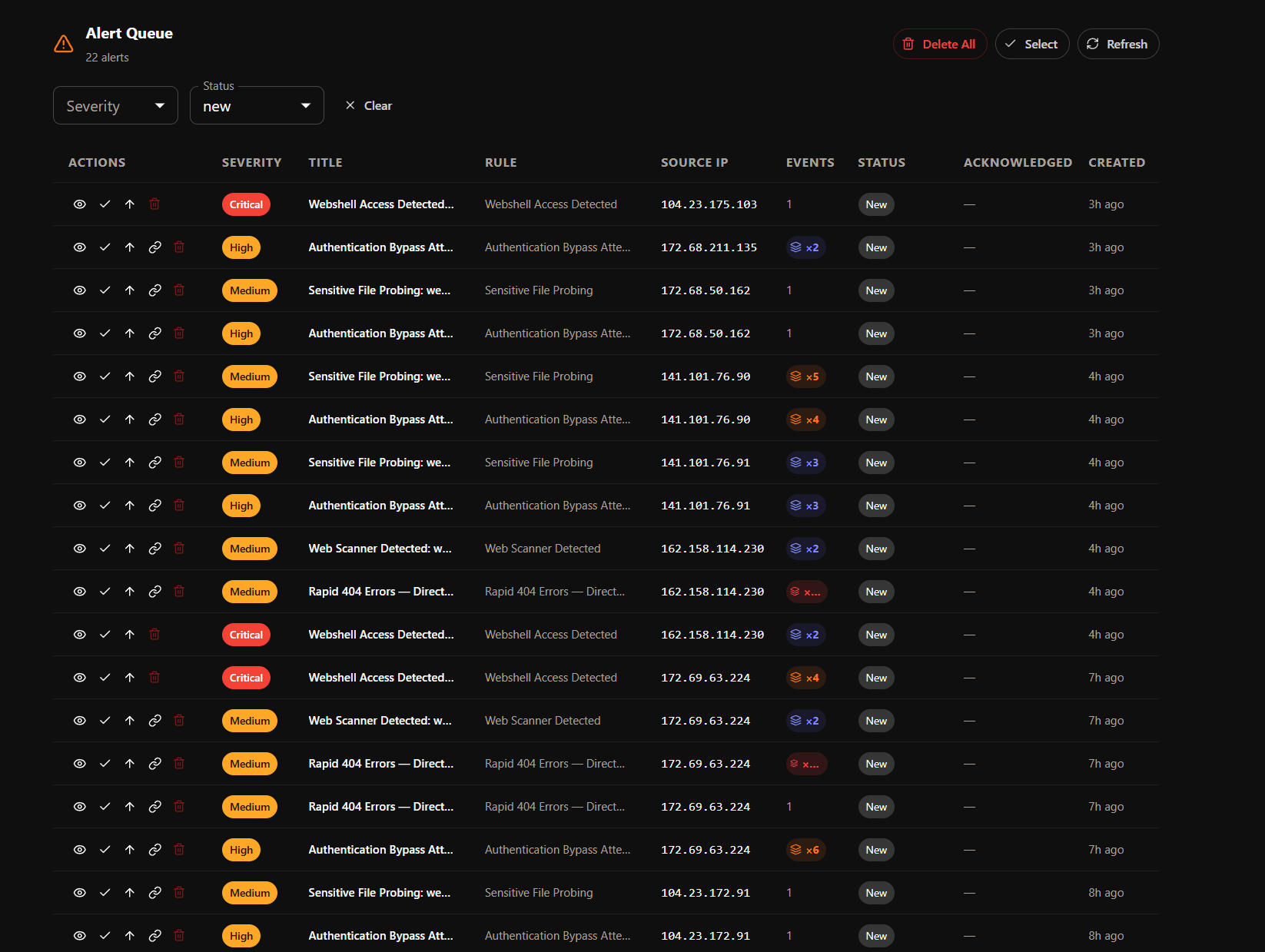 SOC Dashboard alert stacking