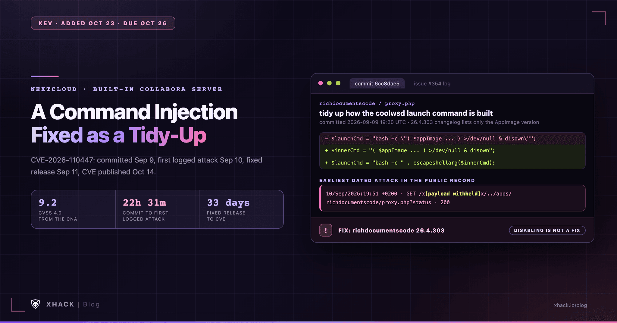 CVE-2026-110447: A Nextcloud Collabora Command Injection Fixed as a Tidy-Up Commit
