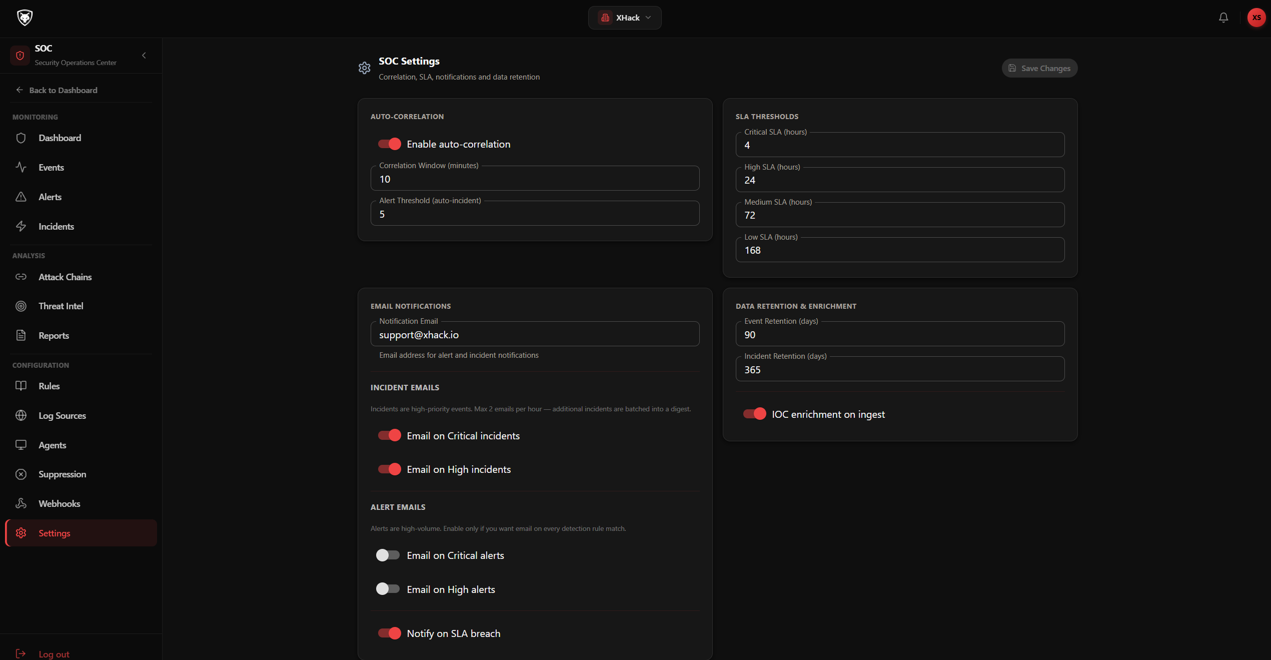 SOC Settings