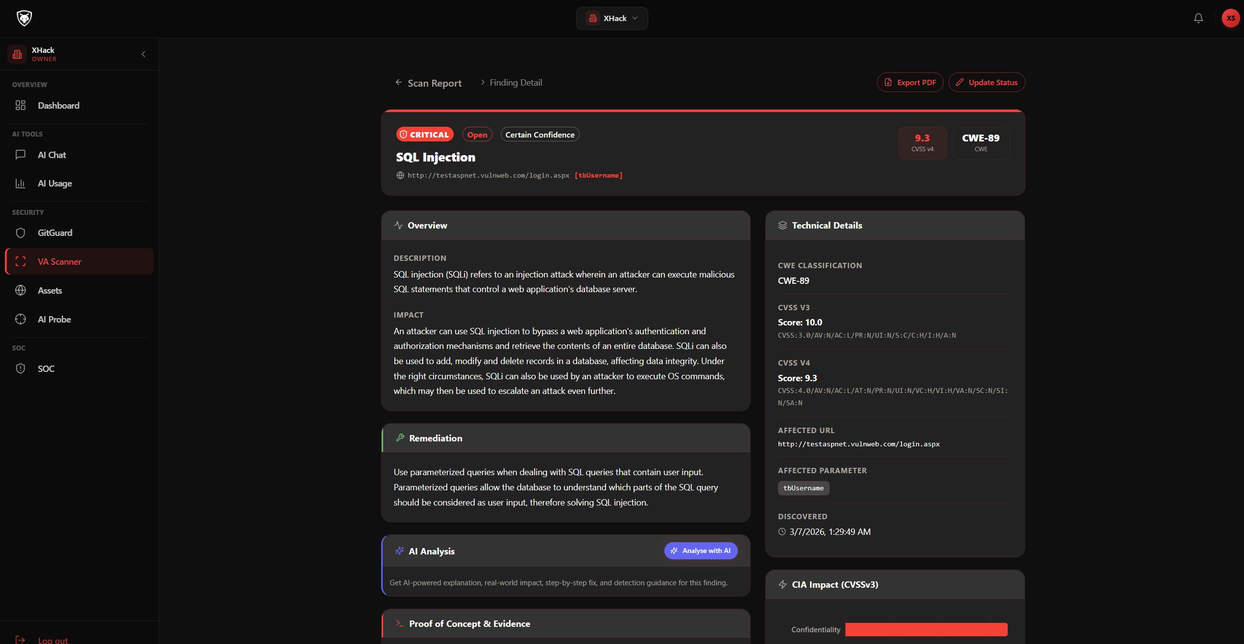 VA vulnerability detail